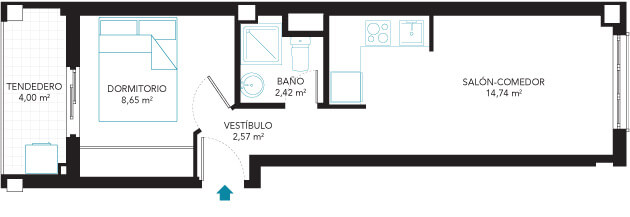 plano apartamento A - 1 dormitorio